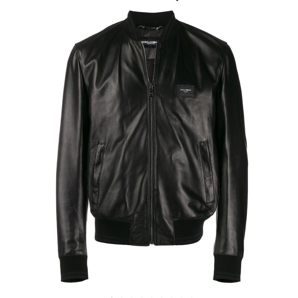 Dolce & Gabbana logo-plaque leather bomber jacket